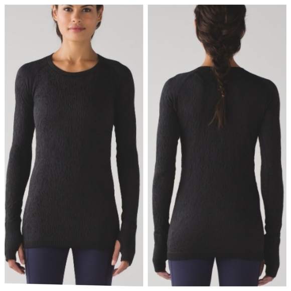 Lululemon Womens Size 4 Black Rest Less Textured Floral Long Sleeve Pullover  #5 - Picture 1 of 11